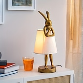 preiswerte Nachttischlampe-Moderne Tischlampe im Hasen-Stil aus der Mitte des Jahrhunderts mit Leinenschirm, USB-betrieben, dekorative Schreibtischlampe, goldenes Finish, sanfte Umgebungsbeleuchtung für Wohnzimmer, Schlafzimmer