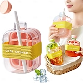 voordelige Drinkgerei-ijsblokjesfles met rietje voor een koele zomer, My Crush Cup ijsblokjesvormpjes voor waterflessen, 2-in-1 draagbare aanraakvrije ijsblokjesmachine met deksel en bak voor het snel maken van ijs