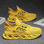 billige Sneakers til herrer-gule herresneakers med flammedesign, lett, pustende overdel, komfortabel passform for løping, trening og hverdagsbruk