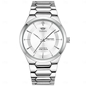 baratos Relógios Quartz-Relógio de quartzo masculino da moda com pulseira de aço, design simples e mostrador circular ipx7 à prova d&#039;água, calendário luminoso, data, relógio de quartzo
