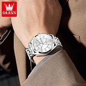 cheap Quartz Watches-OLEVS 3666 Luxury Man Watch Stainless Steel Waterproof Dual Calendar Classic Large Digital Dial Original Quartz Watches