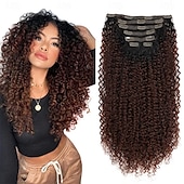 levne Clip in Extensions-26 palcové kudrnaté clip-in prodlužování vlasů s dvojitým útkem, celohlavé japonské tepelně odolné vlákno 140g syntetické kudrnaté prodlužování vlasů pro ženy 7 kusů