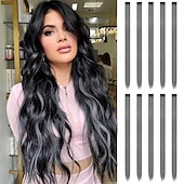 baratos Clip nas extensões-Extensões de cabelo coloridas com clipe - 10 peças de cabelo loiro bege com mechas, apliques sintéticos lisos com clipe para mulheres de 22 polegadas