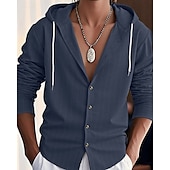 economico Camicie di lino-Per uomo Camicia Camicia di lino Camicia casual Camicia con Bottoni Camicia di cotone A righe Vacanza Camicia hawaiana Nero Bianco Blu marino Cachi Manica Lunga Con Cappuccio Primavera Autunno