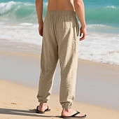 economico Vacanza-Per uomo Joggers Pantaloni di Lino Pantaloni Pantaloni Estivi Pantaloni da Spiaggia Tasca Coulisse Elastico in vita Semplice Comodità Traspirante Vacanza Quotidiano Ferie Hawaiano Boho Nero Bianco