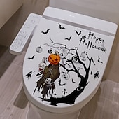 halpa Halloween-tarrat-Halloween-wc-istuimen tarra, kurpitsa, aave ja lepakko, itseliimautuva kylpyhuoneen wc-kannen koristelu