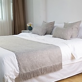 billige Sengetøy tilbehør-sengeløper sengeskjerf, teksturert dekorativt sengeskjerf i lin til hjemmet, hotell sengetepper, skjerfbeskyttelse, moderne, solid sengeløper til fotenden av sengen, sengeteppe til soverommet