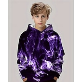 billiga Pojkens 3D Vision &amp; Geometri-Pojkar 3D Grafisk Blixt Huvtröja Långärmad Vår Höst Mode Streetwear Barn 4-12 år Huva Utomhus Ledigt Dagligen Normal