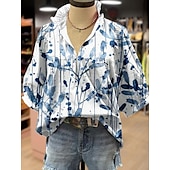 preiswerte Damen Boho Tops-Damen Hemd Blumen Stilvoll Modern Boho Halbarm V Ausschnitt Normale Oberteile Täglich Ferien Druck Rosa Marineblau Blau Grün Khaki Sommer