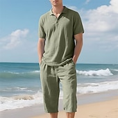 cheap Men's Classic Polo-Men's Polo Shirts Golf Shirt Outdoor Daily Wear Lapel Short Sleeve Fashion Hawaiian Plain 2 Piece Summer Regular Fit Black White Navy Blue Khaki Army Green Light Sky Blue Polo Shirts