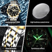 cheap Quartz Watches-OLEVS 3666 Luxury Man Watch Stainless Steel Waterproof Dual Calendar Classic Large Digital Dial Original Quartz Watches