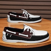 economico Casuale-scarpe da barca da uomo bicolore nere e bianche con design classico allacciato, comode ed eleganti, ideali per gite in spiaggia, abbigliamento casual ed eventi estivi