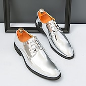 economico Formale-scarpe stringate dorate lucide da uomo – finitura in vernice lucida, perfette per matrimoni ed eventi formali serali