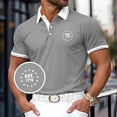 olcso Férfi klasszikus póló-Férfi Golfing Hétköznapi Sport Hajtóka Bordás pólógallér Rövid ujjú Alap Modern Színes Sas Kollázs Gombok Nyár Sárga Rubin Sötétkék Szürke Golfing