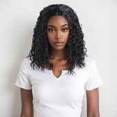 abordables Perruques Synthétiques Sans Bonnet-Perruque Synthétique Ondulé Afro Bouclé Coupe Asymétrique Avec frange Fabriqué à la Machine Perruque 14 pouces A1 Cheveux synthétiques Femmes Classique Confortable Dégradé de couleur Noir