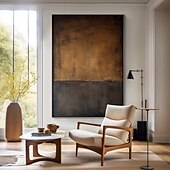 cheap Wabi Sabi-Mintura Hand Painted Abstract Black Brown Oil Paintings on Canvas Modern Abstract Wall Art Picture For Home Decoration Ready To Hang With Stretched Frame