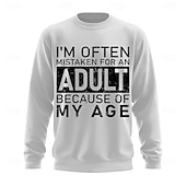 billige 3D-gensere for menn-Herre Act My Age Morsom Slang Genser Mote Daglig Langermet Crew-hals Svart Hvit Crewneck 3D Alle årstider Designer