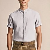 cheap Shirts-Men&#039;s Oktoberfest Shirt Lederhosen Shirt Band Collar Linen Shirt 100% Cotton Beer Costume Short Sleeves Bavarian German Alpine Wiesn Party Beer Carnival Festival Traditional Style Cloth