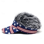 billige Baseballcaps for menn-Herre Visirhatt med piggparykker Falsk hårvisir Parykk menn solhatt Baseballcaps Parykkhatt kaffe Grå Polyester / bomullsblanding Trykt mønster Mote Fritid Daglig Uavhengighetsdagen Amerikansk flagg