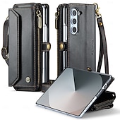 baratos Capa Samsung-telefone Capinha Para Samsung Galaxy Z Fold Capa para Cartão Wallet com cordão com pulseira Pata de Apoio TPU Couro PU