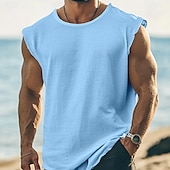 economico Canotte da palestra-Per uomo Maglietta Manica Corta Manica a Cappuccio Girocollo Estate Semplice Testurizzato Moda Classico Casual Puro Streetwear Casuale Sportivo Bianco Blu Blu marino Maglietta Top per Uomo