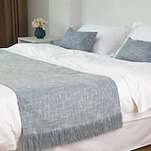 billige Sengetøy tilbehør-sengeløper sengeskjerf, teksturert dekorativt sengeskjerf i lin til hjemmet, hotell sengetepper, skjerfbeskyttelse, moderne, solid sengeløper til fotenden av sengen, sengeteppe til soverommet
