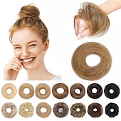 abordables Chignons-Postiche chignon décoiffé, chouchous naturels ondulés et lissés, chignon donut, extensions de queue de cheval pour femmes et filles - #12 brun doré