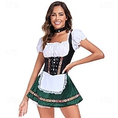 tanie Kobiety-Oktoberfest Mini Sukienka Dirndl Pokojówka Seksowny bawarski Alpejski Łąki Damskie Impreza Festiwal Piwa Tkanina w stylu tradycyjnym (30 cm)