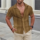 economico camicie casual da uomo-Per uomo Camicia Camicia Estiva Camicia casual Camicia da Spiaggia Camicia con Bottoni Nero Bianco Marrone Albicocca Manica Corta A righe Bavero Vacanza Camicia hawaiana Abbigliamento Moda Casual