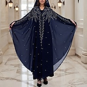 abordables Robes Bohémiennes-Femmes Robe Longue Maxi Robe Robe Décontractée Robe bohème Robe occidentale Mode musulman Extérieur Soirée Fête Coupe régulière Uni manche longue À capuche bleu marine Printemps Automne