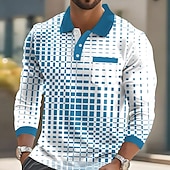 abordables Polo géométrique pour homme-Homme Géométrique Polo manche longue Polos Chemises à Col Vêtement décontracté de travaile Affaires Athleisure Tenue quotidienne Boutons Avec Poches Impression 3D Printemps Automne Hiver Noir Bleu