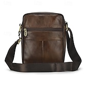cheap Men&#039;s Bags-Men’s Brown Leather Crossbody Bag with Multiple Zipper Pockets and Adjustable Strap, Vintage Small Shoulder Bag for Travel, Work and Daily Use
