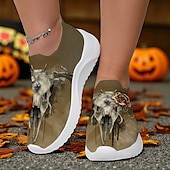 ieftine Pentru femei-Teniși sport fără mâneci pentru femei, de Halloween – pantofi sport negri, comozi, din Flyknit, cu imprimeu de buze de vampir și craniu, pentru petreceri costumate, Halloween și ținute casual de toamnă, Sarah Richter