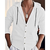 economico Camicie di lino-Per uomo Camicia Camicia di lino Camicia casual Camicia con Bottoni Camicia di cotone A righe Vacanza Camicia hawaiana Nero Bianco Blu marino Cachi Manica Lunga Con Cappuccio Primavera Autunno
