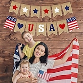 cheap Independence Day Decoration-Patriotic USA Banner Burlap 4th of July Decorations Rustic Patriotic Banner Red White Blue Stars Bunting Garland for President Day 4th of July Party Supplies 4th of July Patriotic Outdoor Indoor hanging Decor