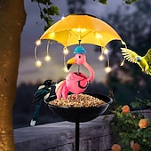 economico Luci paesaggistiche-Luci solari da esterno in ferro battuto, a forma di fenicottero, impermeabili, con statua, lampada da prato a forma di ape, con funzione di mangiatoia per colibrì, regalo di Natale per il