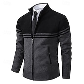 preiswerte Herren Strickjacke-Herren Pullover Strickjacke Kurzer Pullover Gerippt Stricken Normale Oberteile Gestrickt Farbblock Stehkragen Aufwärmen Moderne zeitgenössische Büro Lässig Bekleidung Herbst Winter Schwarz Marineblau