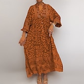 halpa Boho-mekot-Naisten Mini mekko Väljä mekko A linjainen mekko Loma Vapaa-aika Boheemi ulko- Bile Hiekkaranta Loose Fit Kukka Kuvitettu Geometrinen Pitkähihainen V kaula-aukko Punastuvan vaaleanpunainen Sininen