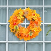 cheap Thanksgiving &amp; Fall-Fall Wreath for Front Door Thanksgiving Autumn Harvest Indoor Outdoor Decoration, Pumpkin and Maple Leaf Artificial Grapevine Wreath Halloween Home Decor
