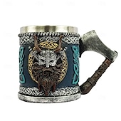 ieftine Cupe &amp; Căni-halbă de bere vikingă, cană cadou Oktoberfest cu topor de luptă medieval, ceașcă de cafea pirat nordic, halbă războinic viking, halbă de bere nordică rustică