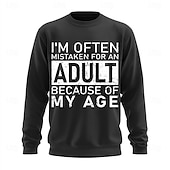 billige 3D-gensere for menn-Herre Act My Age Morsom Slang Genser Mote Daglig Langermet Crew-hals Svart Hvit Crewneck 3D Alle årstider Designer