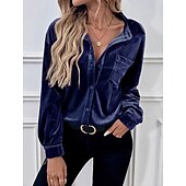preiswerte Damen Einfache Oberteile-Damen Hemd Einfarbig Elegant Stilvoll Lässig Langarm Hemdkragen Normale Oberteile Täglich Knöpfe Rote Blau Braun Grün Sommer Frühling