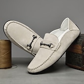 abordables Chaussures sans lacets &amp; mocassins-Mocassins en daim beige pour hommes avec boucle, légers et flexibles, parfaits pour une tenue de bureau décontractée, des soirées sociales et des journées de détente