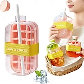voordelige Drinkgerei-ijsblokjesfles met rietje voor een koele zomer, My Crush Cup ijsblokjesvormpjes voor waterflessen, 2-in-1 draagbare aanraakvrije ijsblokjesmachine met deksel en bak voor het snel maken van ijs