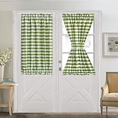 billiga Dörrgardiner-Franska dörrgardiner med stångficka gingham gardin för dörrar fönster draperier dörrgardinpaneler med glasfönster köks- och altandörrar för avskildhet