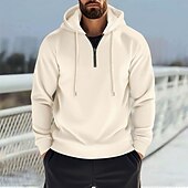 economico felpe con cappuccio da uomo di base-Per uomo Felpa con cappuccio a nido d&#039;ape Felpa con cappuccio e zip Felpa con zip Nero Bianco Blu Cachi Grigio Con Cappuccio Semplice Con zip Zip a un quarto Sport &amp; Outdoor Casuale Quotidiano