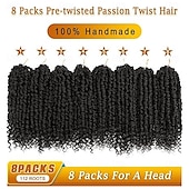 cheap Crochet Hair-Pre-Twisted Passion Twist Hair 8 Packs 112 Strands Pre Looped Passion Twist Braiding Hair for Women Short Passion Twists Crochet Hair Synthetic Hair Extensions