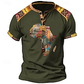levne Etnický styl-Pánské Grafika Etno Tričko Henley Vintage košile Krátký rukáv 3D tisk Designové Geleneksel Pohodlné Venkovní Denní Léto Černá Vodní modrá Hnědá Trávová zelená Henley Tričko Henley