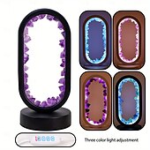 baratos abajur-1 peça de luminária de cabeceira LED clássica com flores de quartzo e ametista natural, pedra bruta, cristal, luz noturna suave para quarto e mesa, alimentada por USB, modos multicoloridos, ideal para