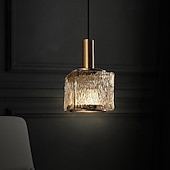 abordables Éclairages pour îlot-Lampe suspendue en verre rayé nordique, tête de lampe en laiton, tête de lampe en laiton, lampes suspendues à tête unique avec lustre en cuivre de style postmoderne pour restaurant, salon, passerelle